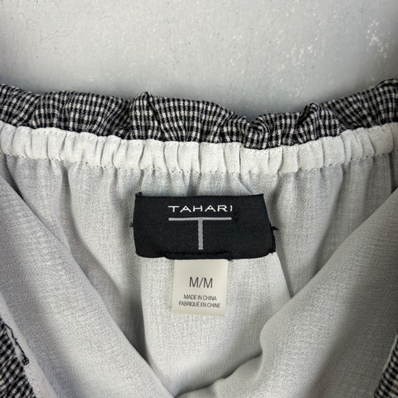 T Tahari size M ruffle tiered gingham midi dress black lined spaghetti strap - Picture 15 of 16